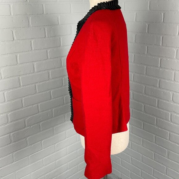 Pendleton Jacket Womens PSmall Red Black Ribbon Pleat Trim Merino Wool‎ VTG - Picture 3 of 11